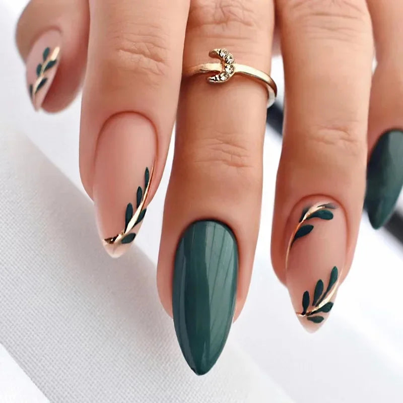24pcs Almond Aurora French False Nails White Edge Design Fake Nails Art Full Coverage Waterproof Artificial Press on Nail