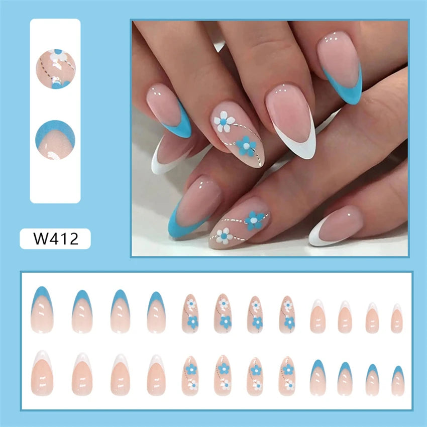 24Pcs/Set Acrylic Long Ballet Press on Nail Tips Coffin Wearing Reusable False Nails Art Colorful Glossy Fake Nails Artificial