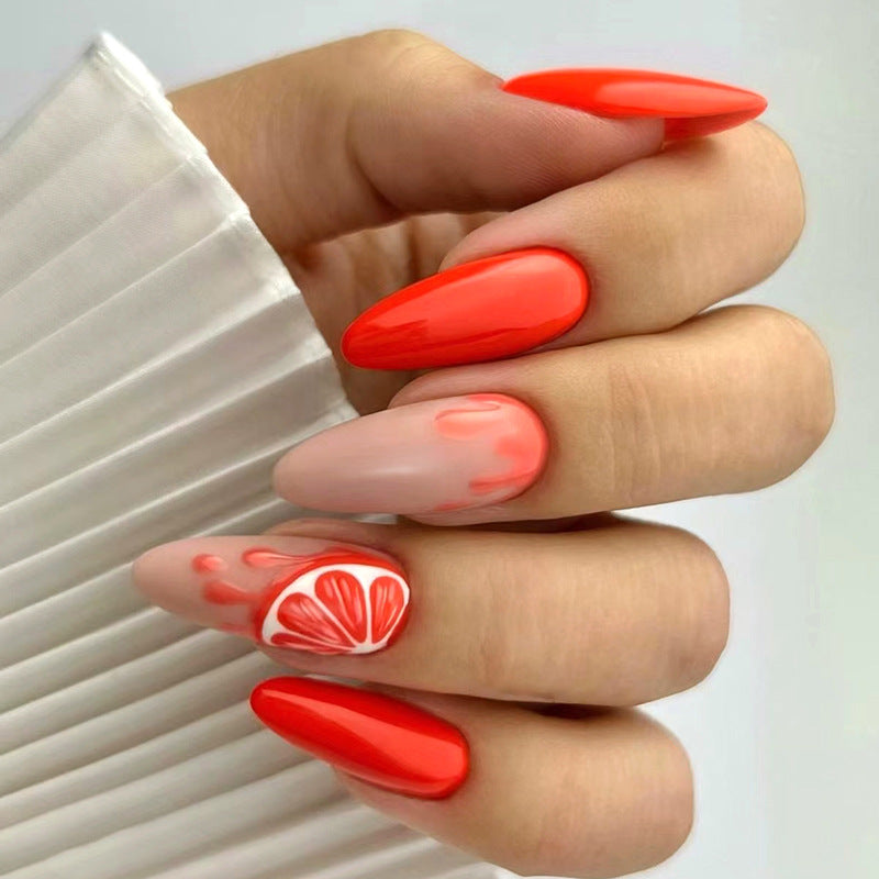 24pcs Almond Aurora French False Nails White Edge Design Fake Nails Art Full Coverage Waterproof Artificial Press on Nail