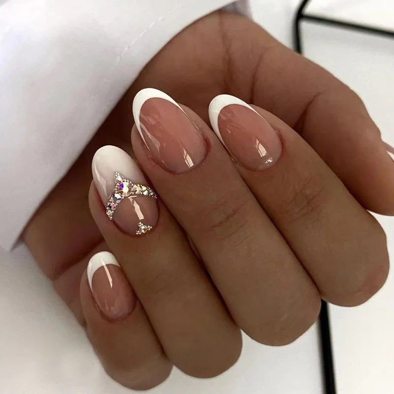 24Pcs Teardrop Cute Little Flower False Nail Art Full Cover Removable Artificial Fake Nails Coffin Ballerina Press-On Nails Art