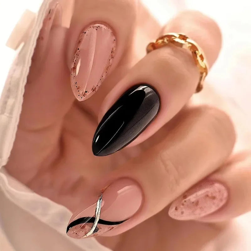 24pcs Almond Aurora French False Nails White Edge Design Fake Nails Art Full Coverage Waterproof Artificial Press on Nail