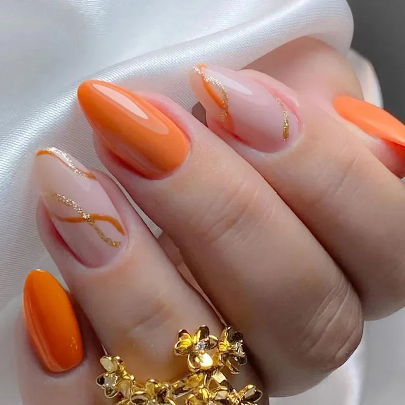 24pcs Almond Aurora French False Nails White Edge Design Fake Nails Art Full Coverage Waterproof Artificial Press on Nail