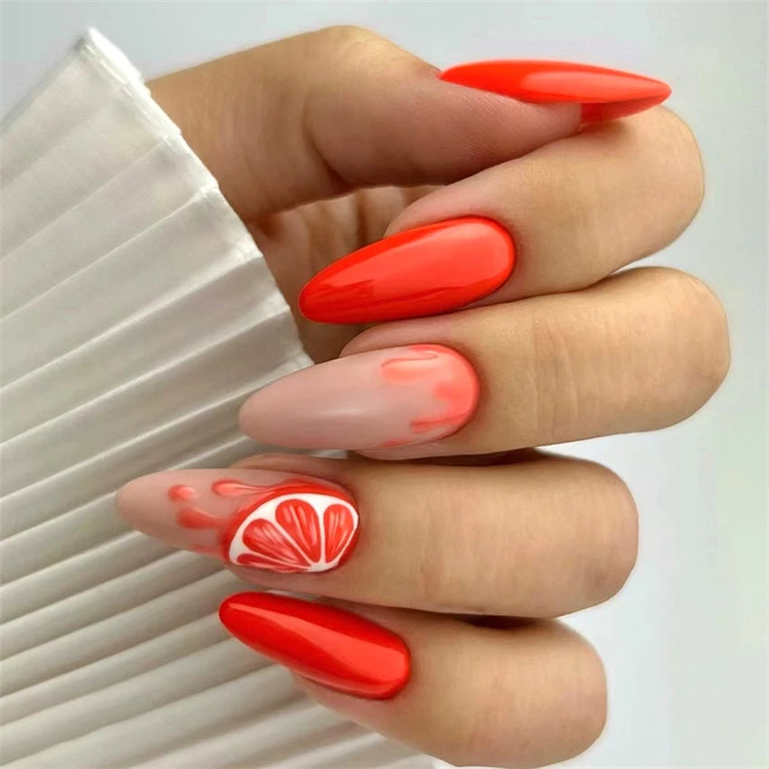 24Pcs Teardrop Cute Little Flower False Nail Art Full Cover Removable Artificial Fake Nails Coffin Ballerina Press-On Nails Art