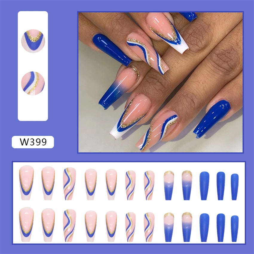 24Pcs/Set Acrylic Long Ballet Press on Nail Tips Coffin Wearing Reusable False Nails Art Colorful Glossy Fake Nails Artificial