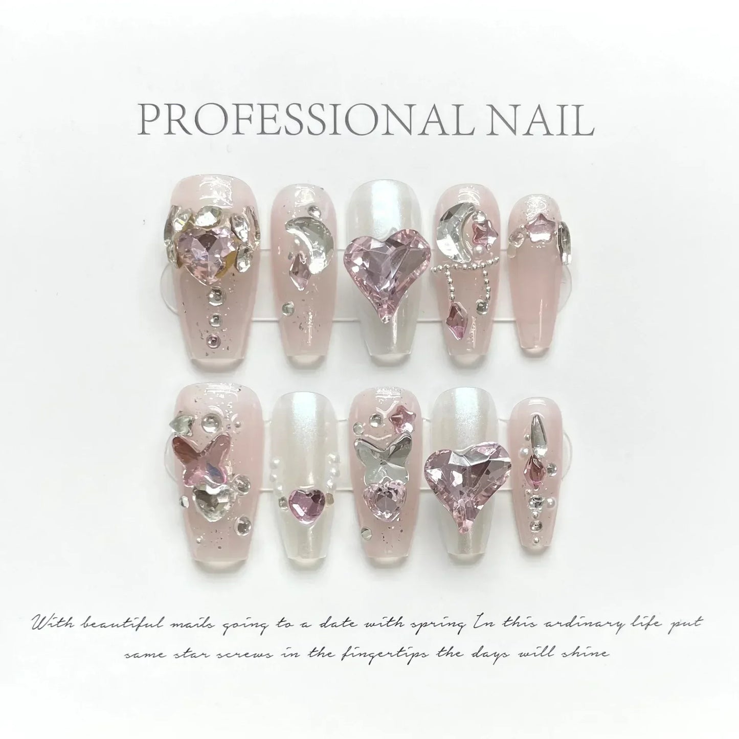 10Pcs Long Ballet Handmade Green Press On Nails Coffin False Nails Flower Full Cover Decoration Artificial Wearable Nails Tips