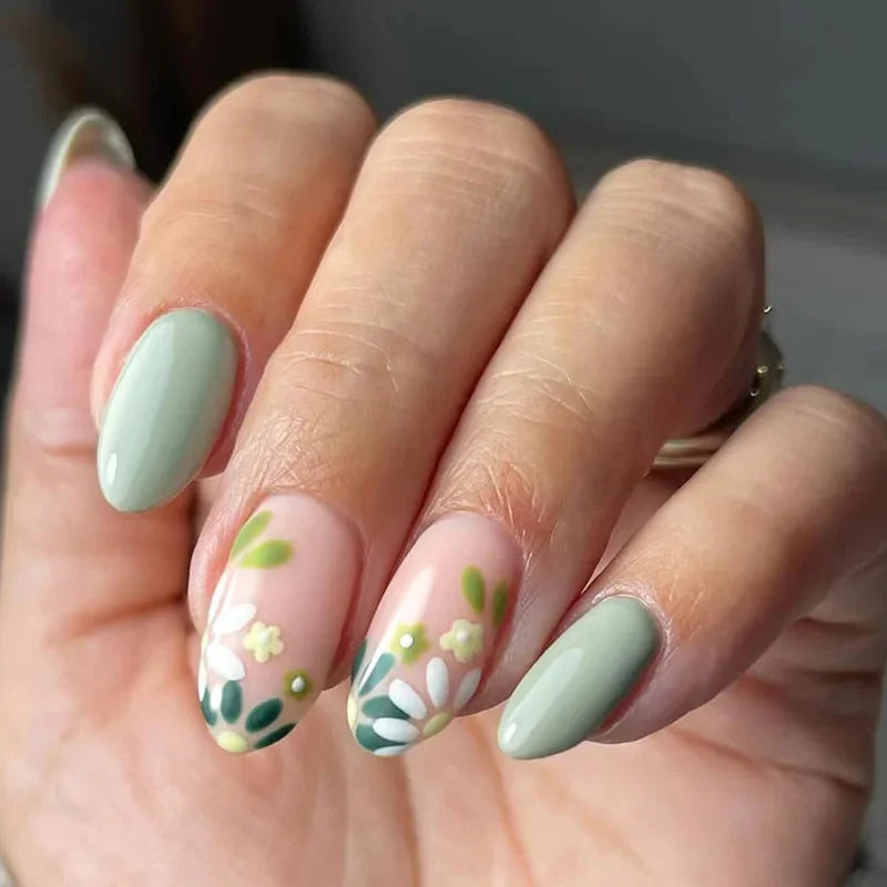 24pcs Almond Aurora French False Nails White Edge Design Fake Nails Art Full Coverage Waterproof Artificial Press on Nail
