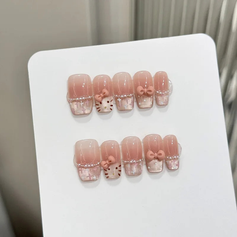 10Pcs Blue Handmade Press On Nails Set Ballet Wearable Artificial False Nails Decoration Nail Art Manicure Fake Nails Tips Art